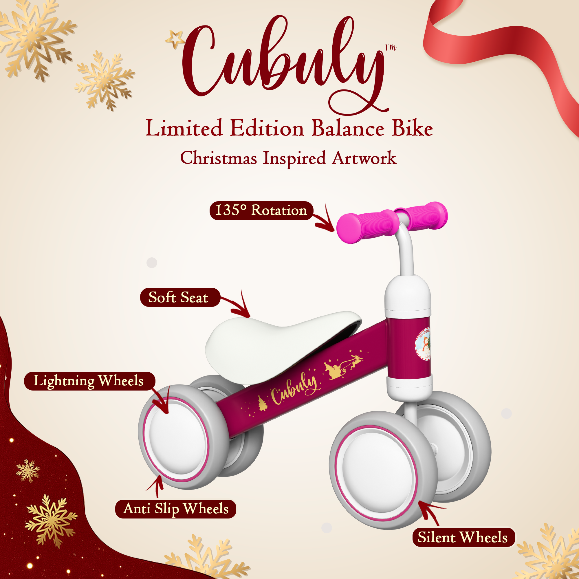 CUBULY Pink Premium Baby Balance Bike